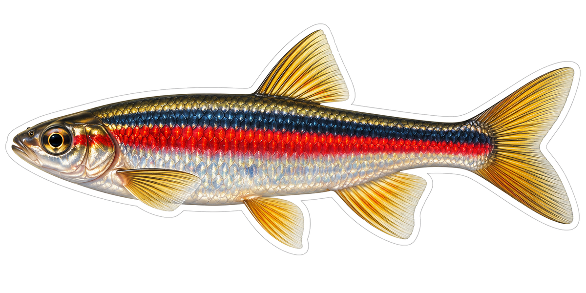 Slender Fish with Red and Navy Side Lines Art Vinyl Decal Stickers