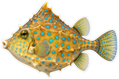 Golden Box Shaped Fish with Turquoise Spots Vinyl Decal Stickers