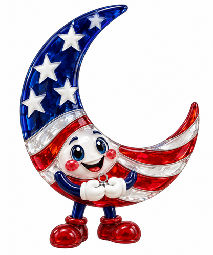 Patriotic Glass Crescent Moon Character Art Vinyl Decal Stickers