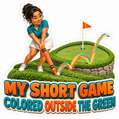 Woman Drawing Golf Path With Giant Crayon Art Vinyl Decal Stickers