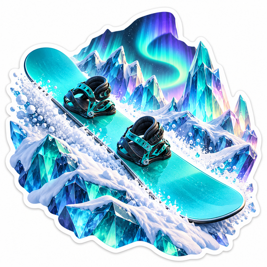 Teal Snowboard over Crystal Mountain Peaks Vinyl Decal Stickers