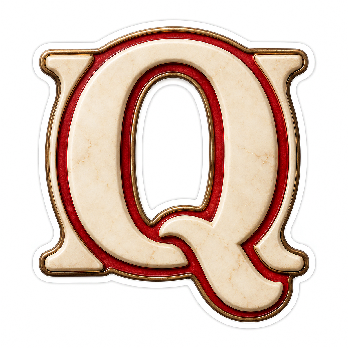 Cream Stone Letter Q with Red Inset Art Vinyl Decal Stickers