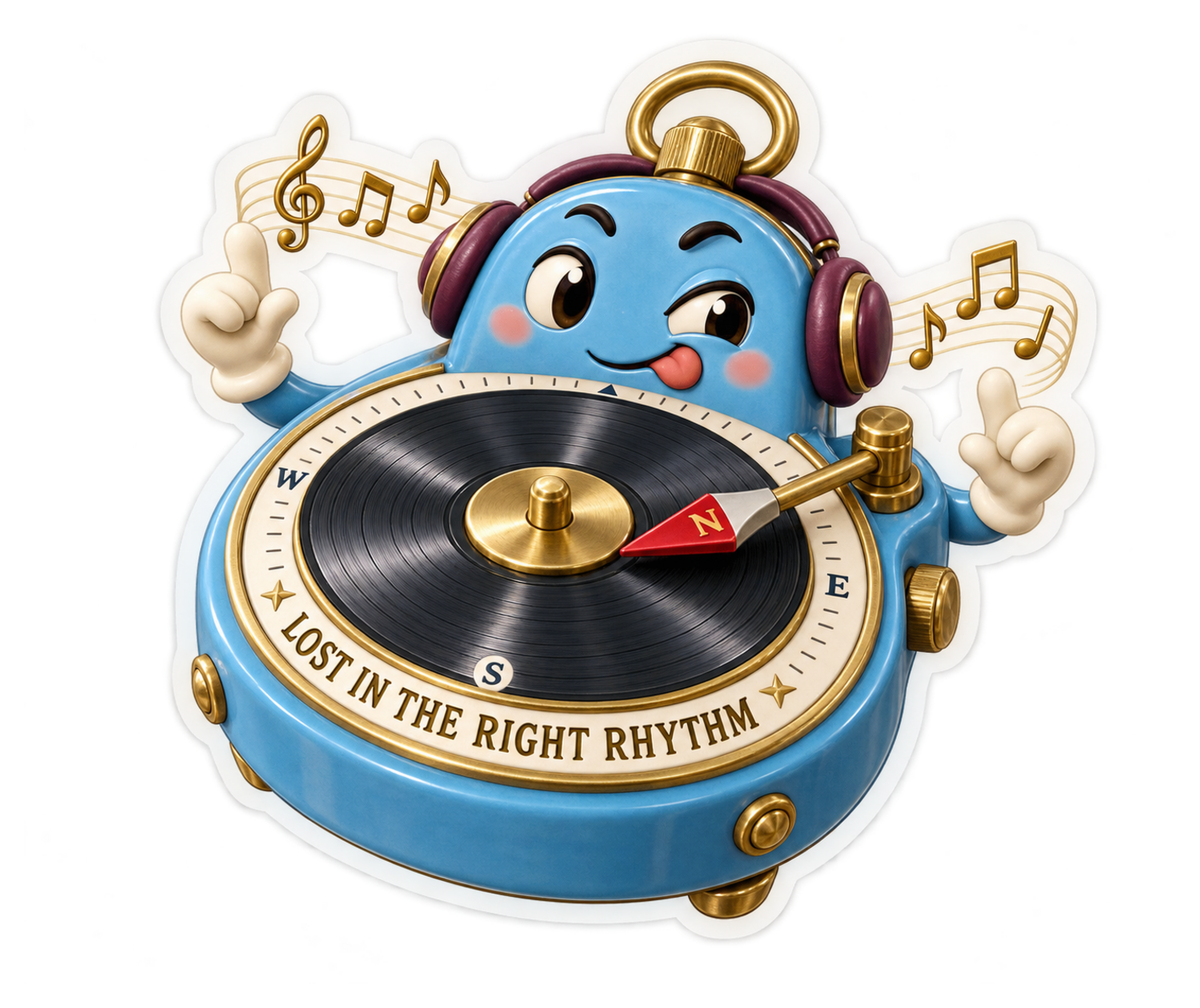Blue Compass Character Playing Record Art Vinyl Decal Stickers