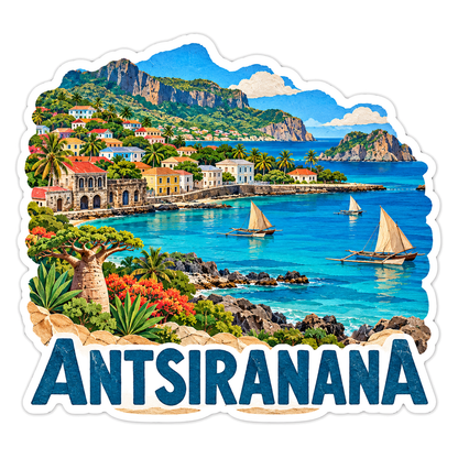 Antsiranana Blue Bay Sailboats Travel Art Vinyl Decal Stickers