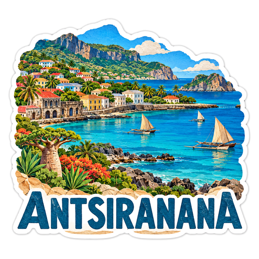 Antsiranana Blue Bay Sailboats Travel Art Vinyl Decal Stickers