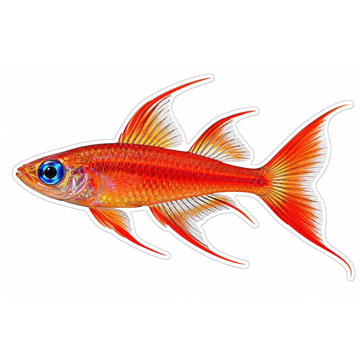 Scarlet Fish with Long Fins and Blue Eye Vinyl Decal Stickers
