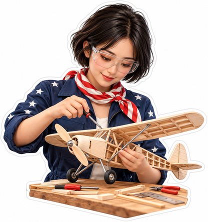 Patriotic Woman Building Wooden Model Plane Art Vinyl Decal Stickers
