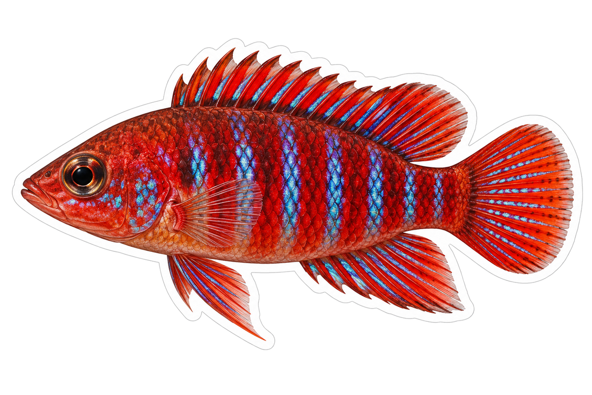 Red and Blue Striped Scarlet Badis Vinyl Decal Stickers