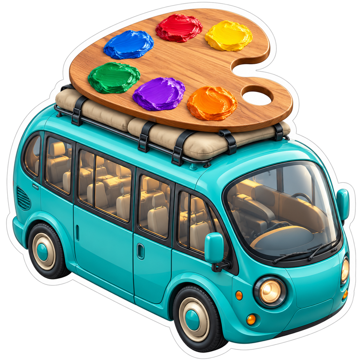 Teal Bus Giant Colorful Paint Palette Art Vinyl Decal Stickers