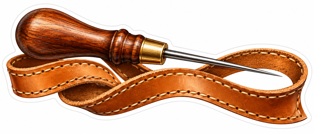 Wood Handled Awl with Stitched Leather Art Vinyl Decal Stickers