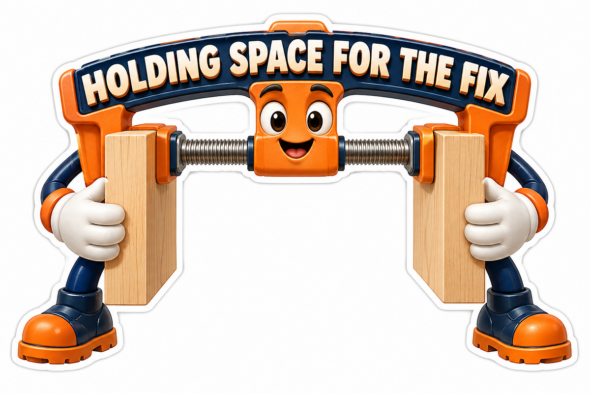 Orange Clamp Mascot Holding Two Wooden Boards Vinyl Decal Stickers