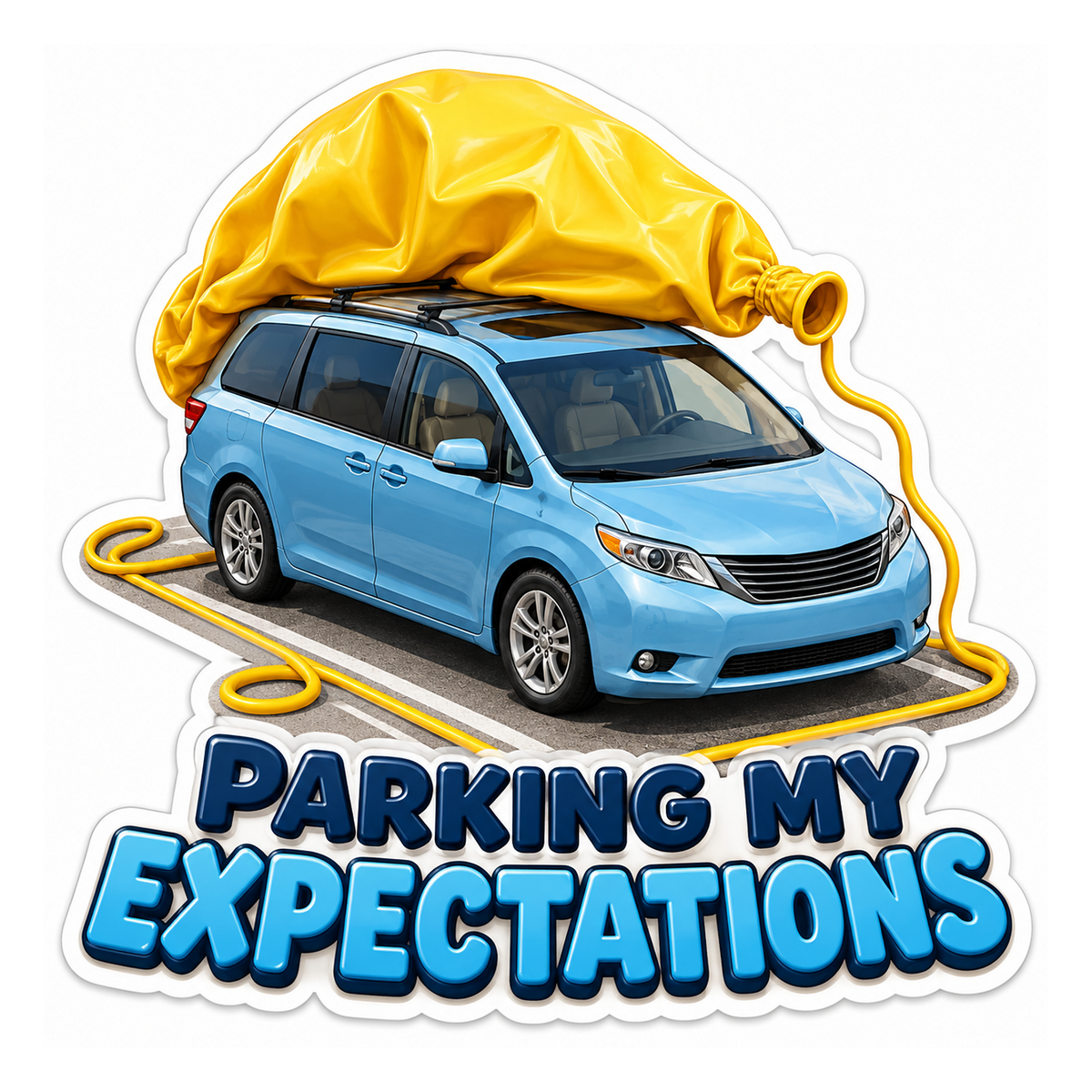 Blue Minivan with Yellow Balloon Roof Vinyl Decal Stickers