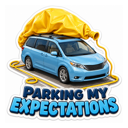 Blue Minivan with Yellow Balloon Roof Vinyl Decal Stickers
