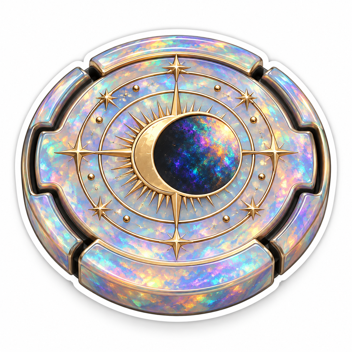Iridescent Round Tray with Gold Moon and Stars Vinyl Decal Stickers