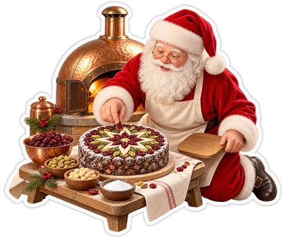 Santa Decorating Round Fruit and Nut Cake Art Vinyl Decal Stickers