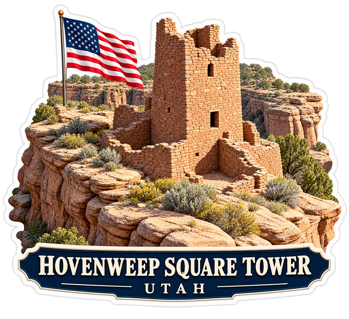 Hovenweep Square Tower USA Flag Vinyl Decal Stickers