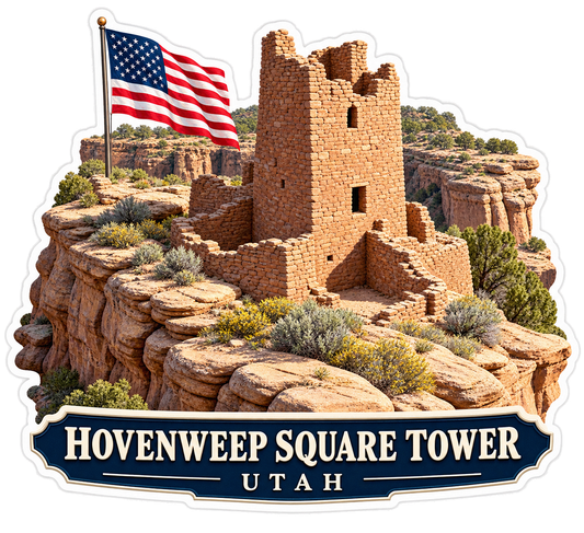 Hovenweep Square Tower USA Flag Vinyl Decal Stickers