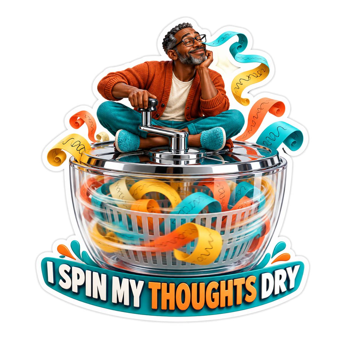 Man Spinning Thoughts in Clear Bowl Art Vinyl Decal Stickers