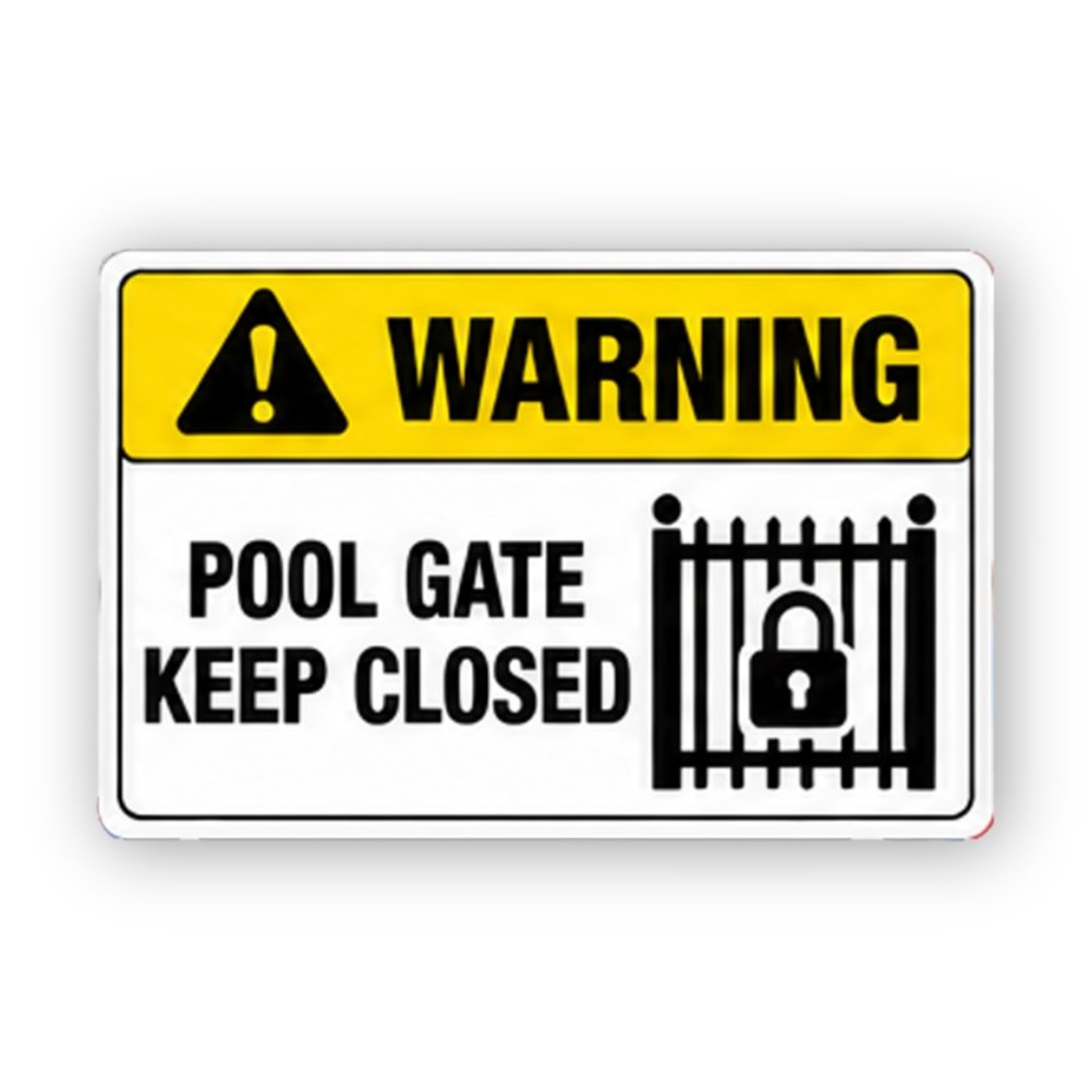 Yellow Warning Pool Gate Padlock Panel Vinyl Decal Stickers