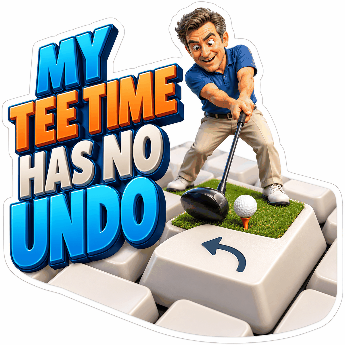 Golfer Standing on Undo Keyboard Key Art Vinyl Decal Stickers