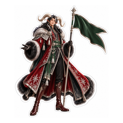 Horned Traveler Holding Green Flag Vinyl Decal Stickers