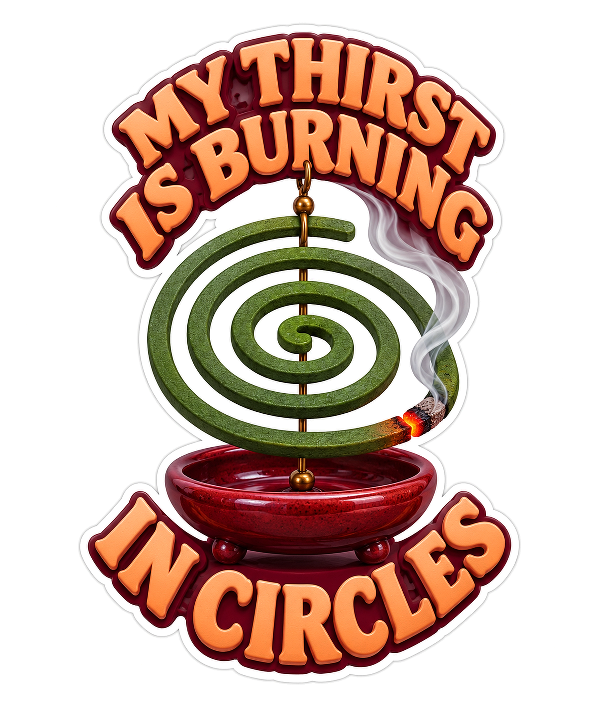 Green Spiral Incense Above Red Bowl Art Vinyl Decal Stickers