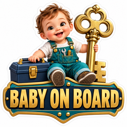 Baby on Board Locksmith with Golden Key Art Vinyl Decal Stickers