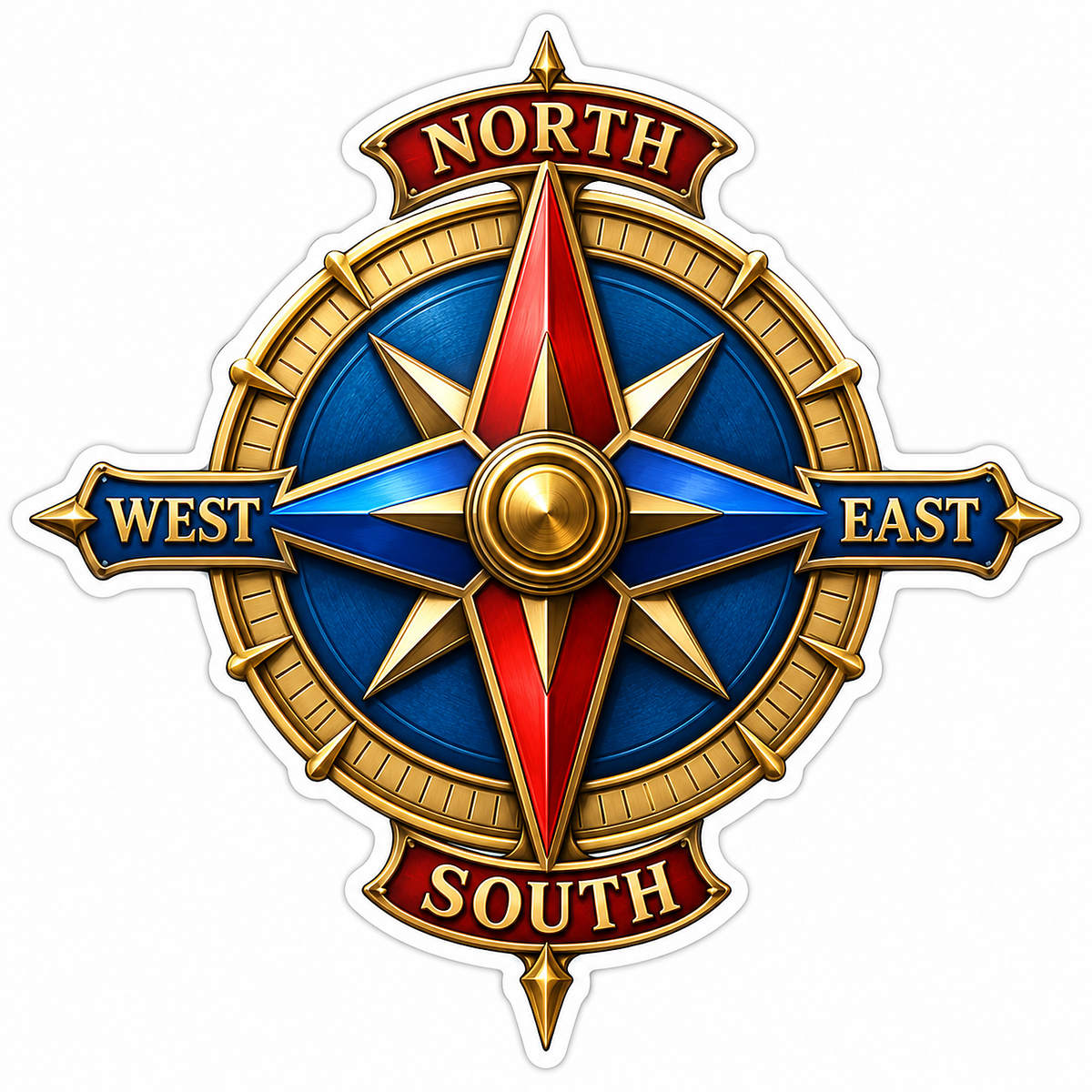 North East South West Red Gold Compass Art Vinyl Decal Stickers