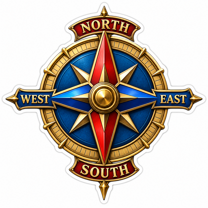 North East South West Red Gold Compass Art Vinyl Decal Stickers