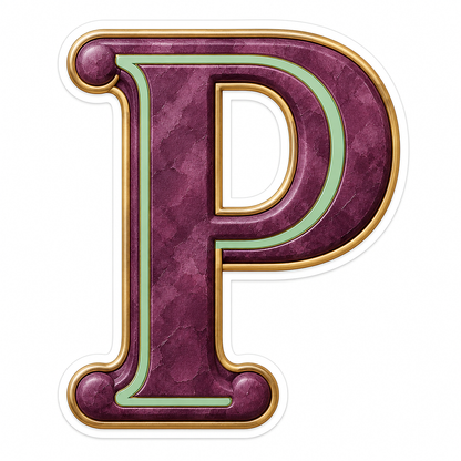 Plum Mottled Mint Gold Trim Letter P Vinyl Decal Stickers