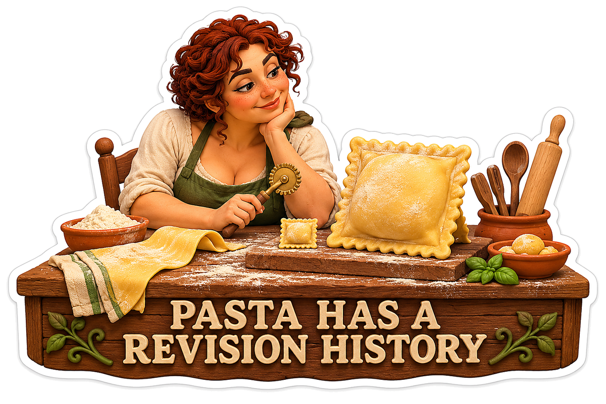 Red Haired Woman Making a Large Pasta Square Vinyl Decal Stickers