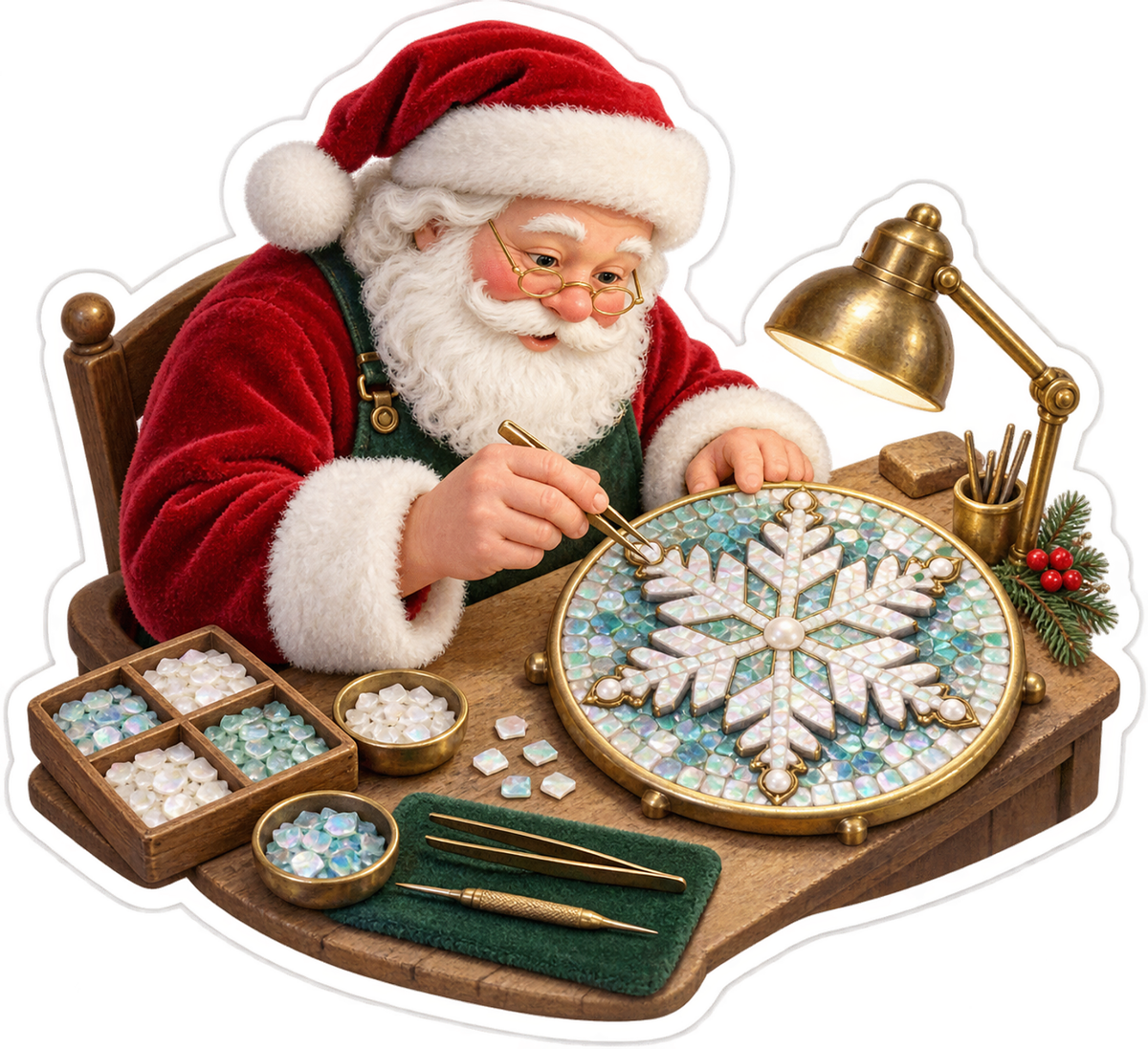 Santa Creating Pearl Snowflake Mosaic Art Vinyl Decal Stickers