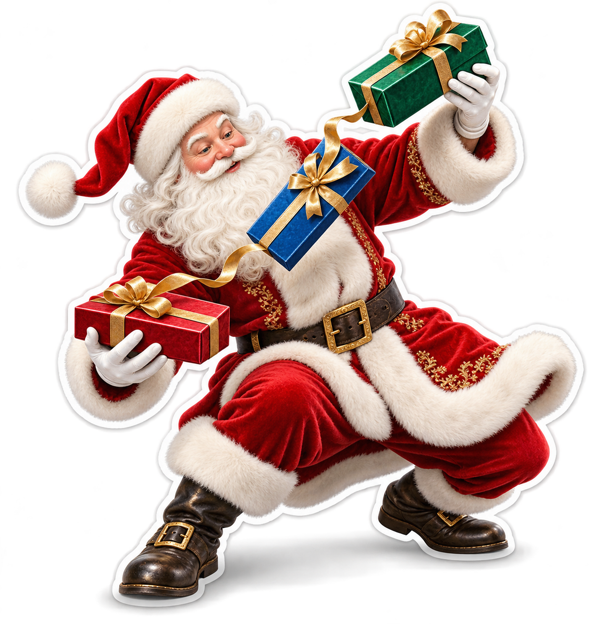 Santa Juggling Colorful Gift Boxes Vinyl Decal Stickers