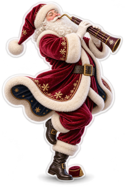 Santa Playing a Purple Double Tube Horn Vinyl Decal Stickers