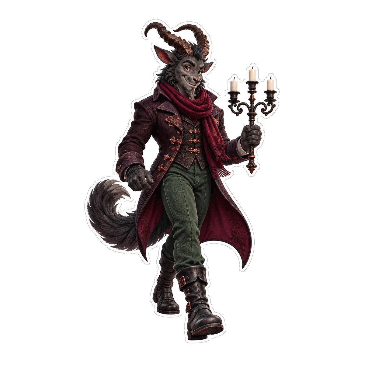 Horned Goat Figure Burgundy Coat Candles Art Vinyl Decal Stickers