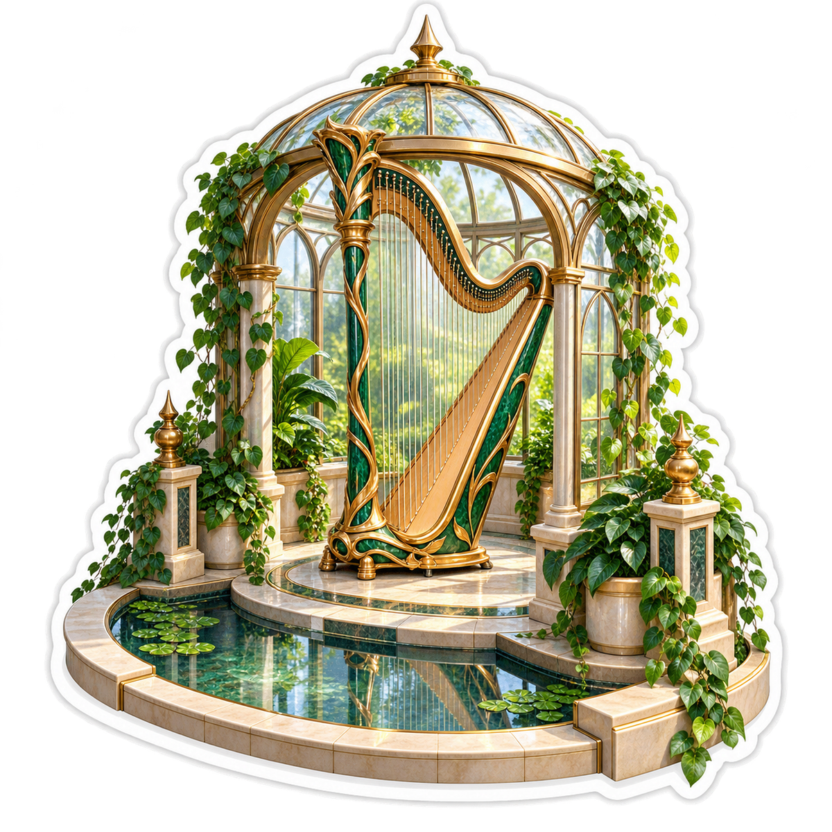 Golden Harp within Ivy Glass Conservatory Vinyl Decal Stickers