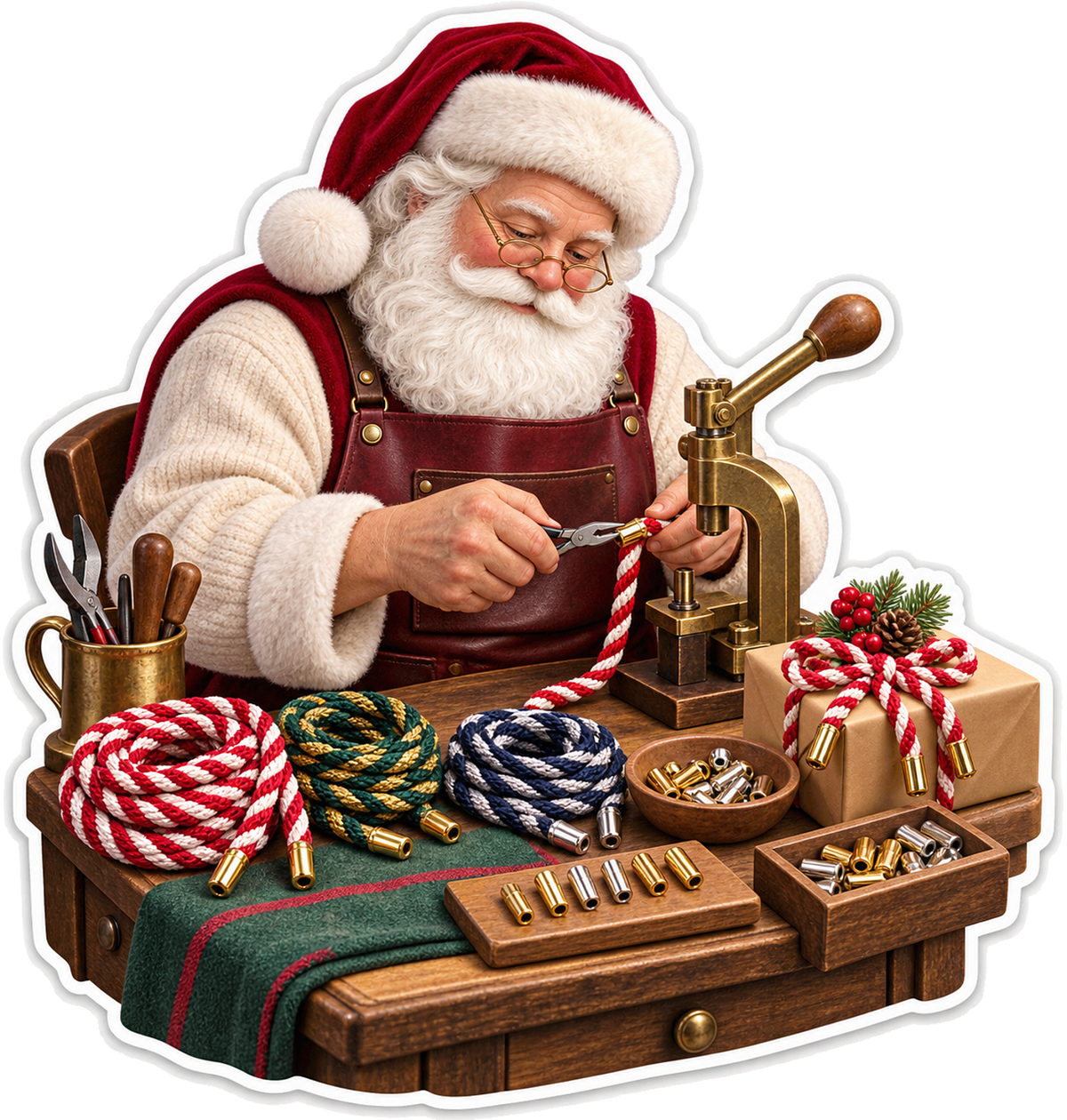 Santa Working with Decorative Cords Art Vinyl Decal Stickers