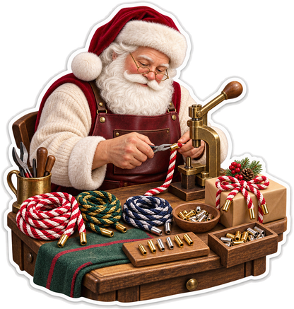 Santa Working with Decorative Cords Art Vinyl Decal Stickers