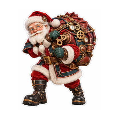 Santa Carrying Gear Covered Toy Sack Art Vinyl Decal Stickers