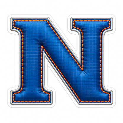 Blue Grid Letter N with Orange Stitch Art Vinyl Decal Stickers