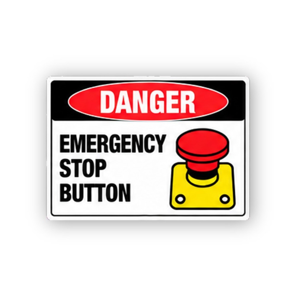 Red Stop Button Yellow Base Panel Vinyl Decal Stickers
