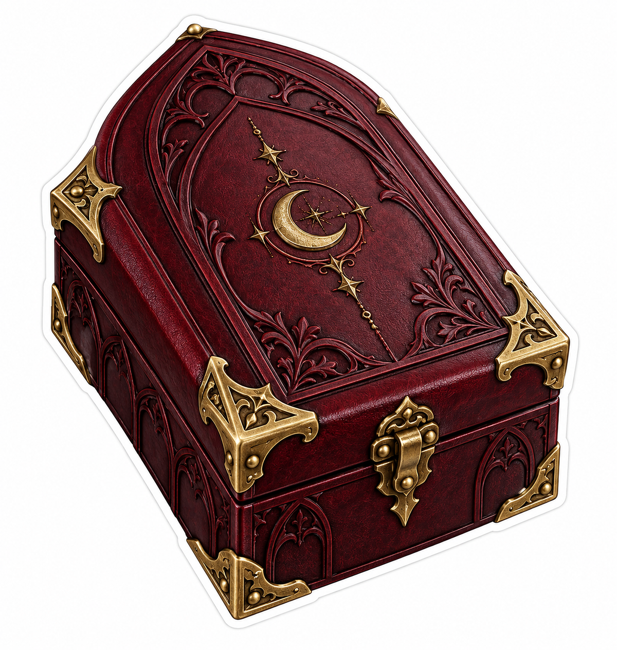 Burgundy Crescent Moon Box with Gold Corners Vinyl Decal Stickers
