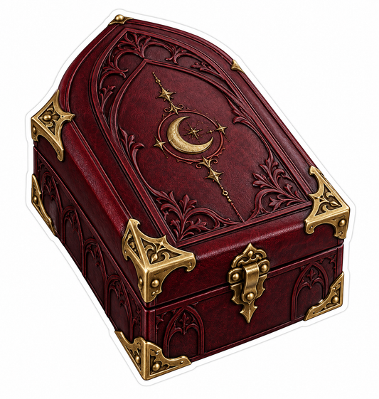 Burgundy Crescent Moon Box with Gold Corners Vinyl Decal Stickers