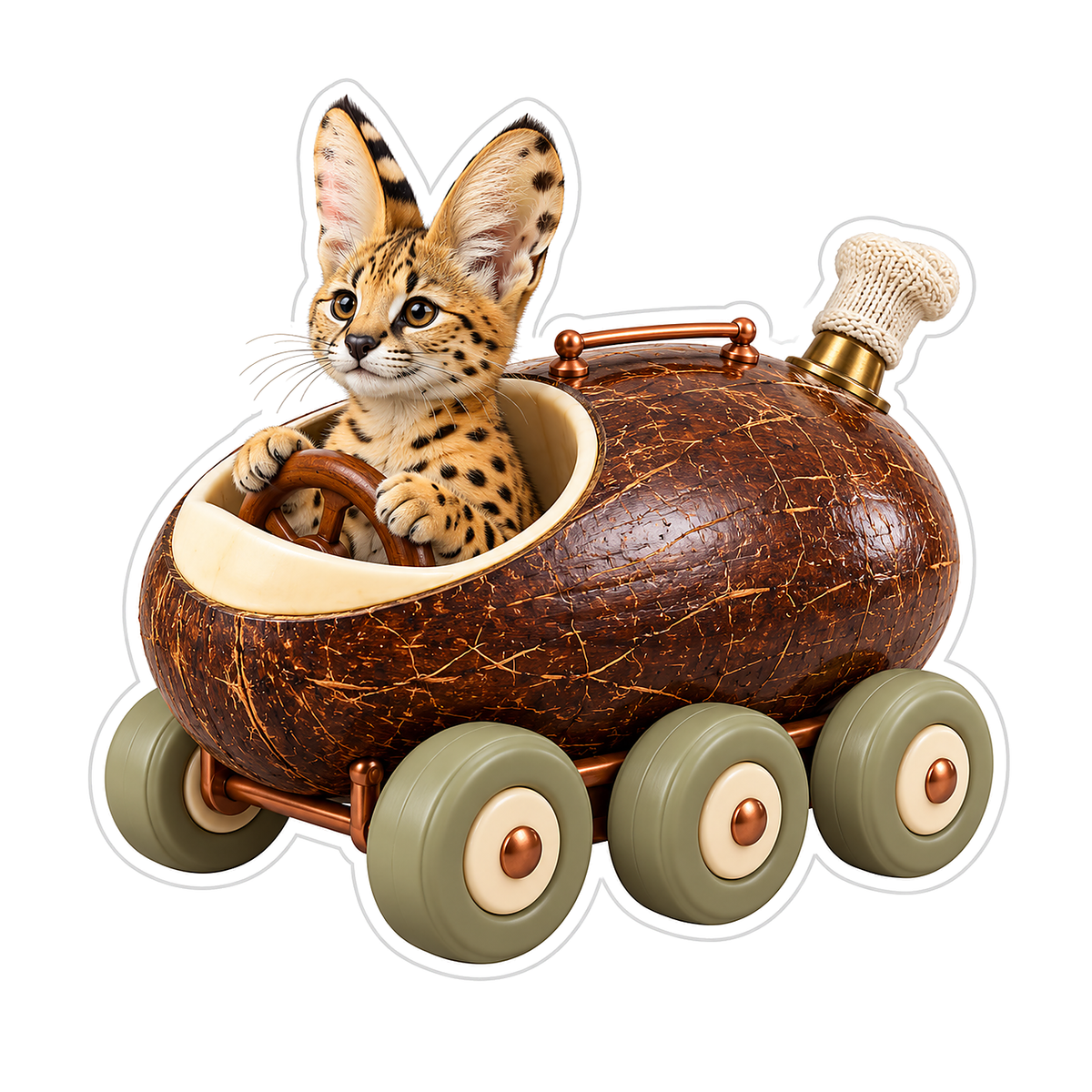 Spotted Cat in Brown Eight Wheel Car Vinyl Decal Stickers