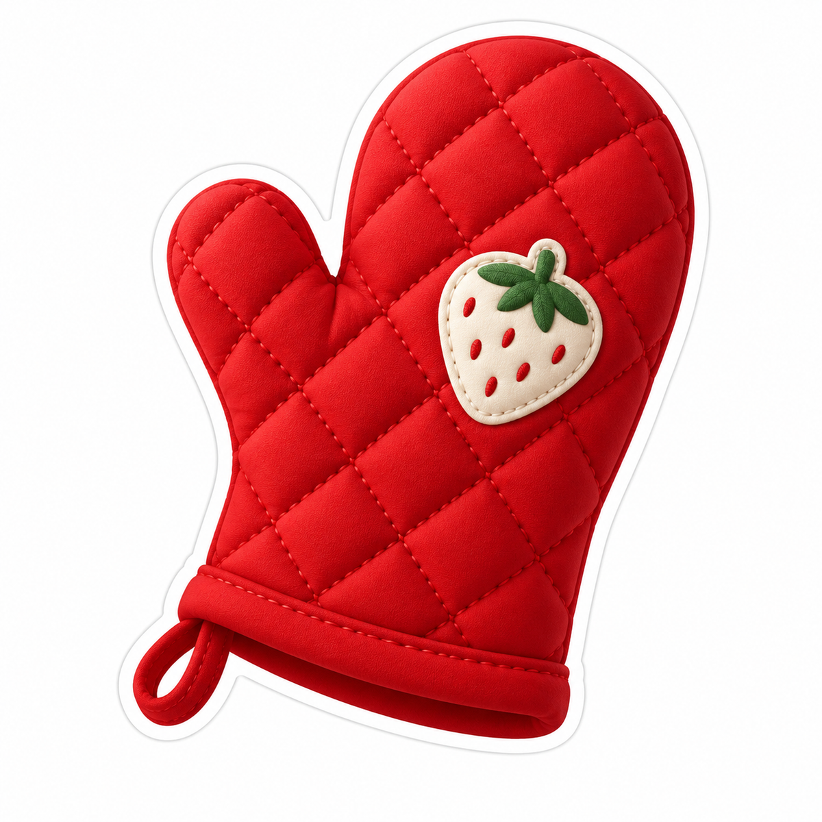 Red Quilted Oven Mitt with Strawberry Patch Vinyl Decal Stickers