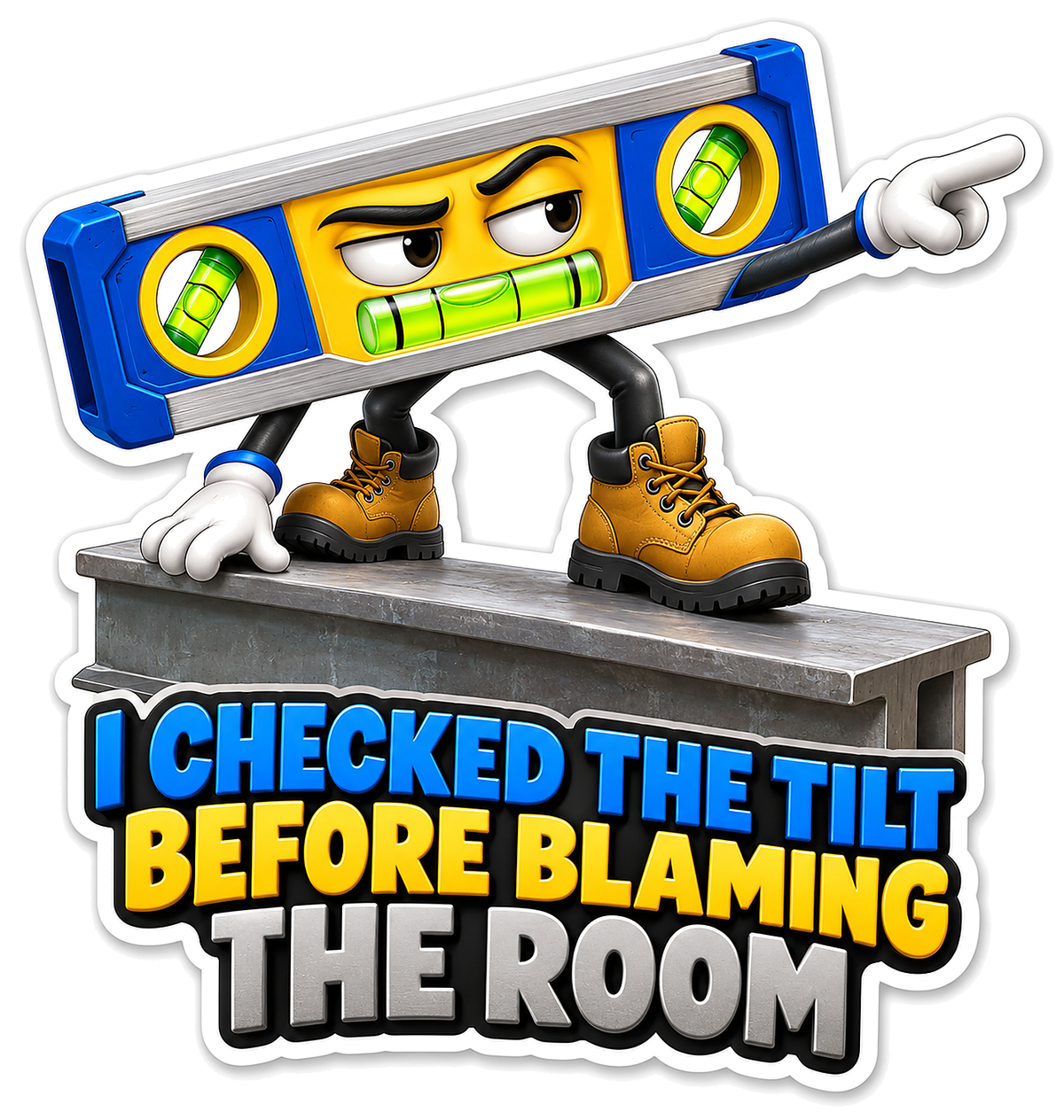 Blue Spirit Level Character on Steel Beam Vinyl Decal Stickers