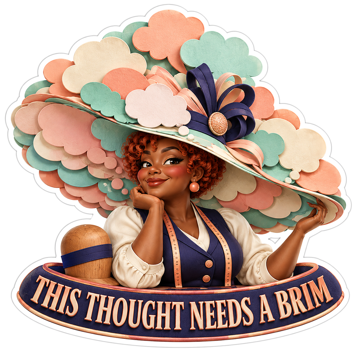 Woman Wearing a Wide Hat of Pastel Cloud Shapes Vinyl Decal Stickers
