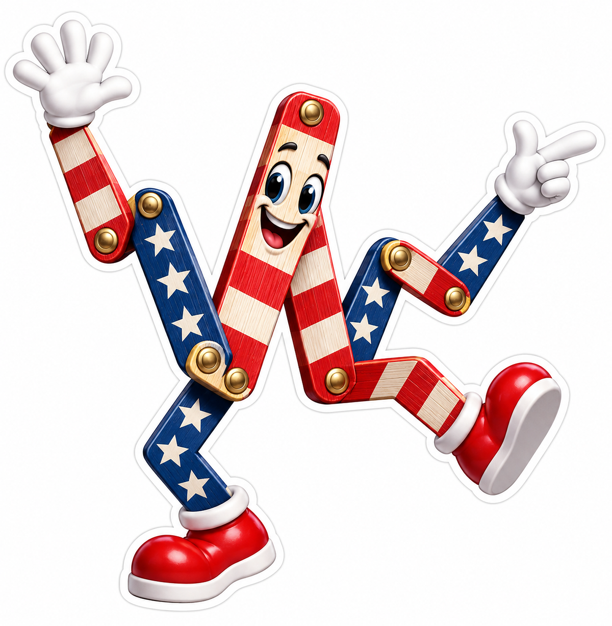Smiling Patriotic Folding Ruler Character Art Vinyl Decal Stickers