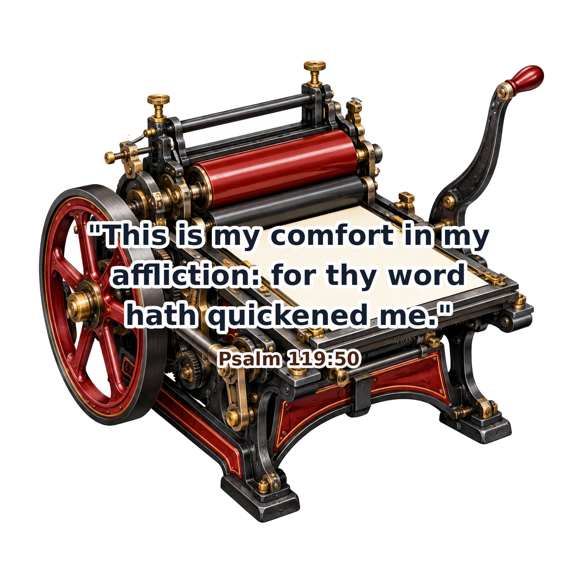 Vintage Red Printing Press with Psalm Text Vinyl Decal Stickers