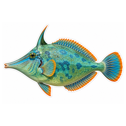 Green Filefish with Tall Curved Horn Art Vinyl Decal Stickers